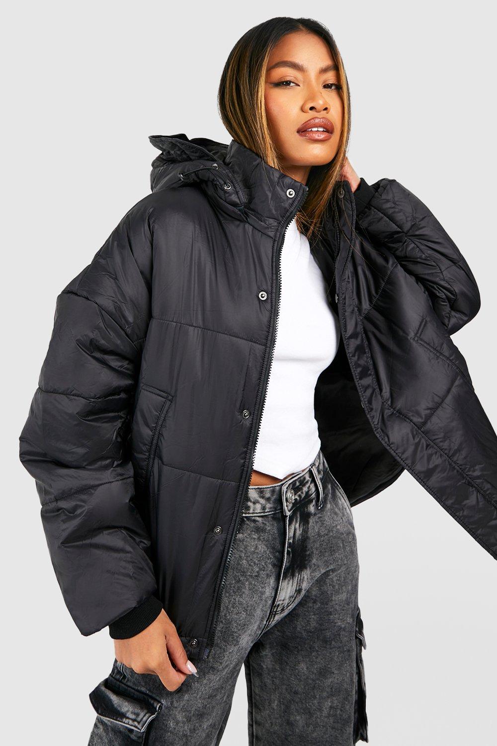 ladies black hooded puffer jacket