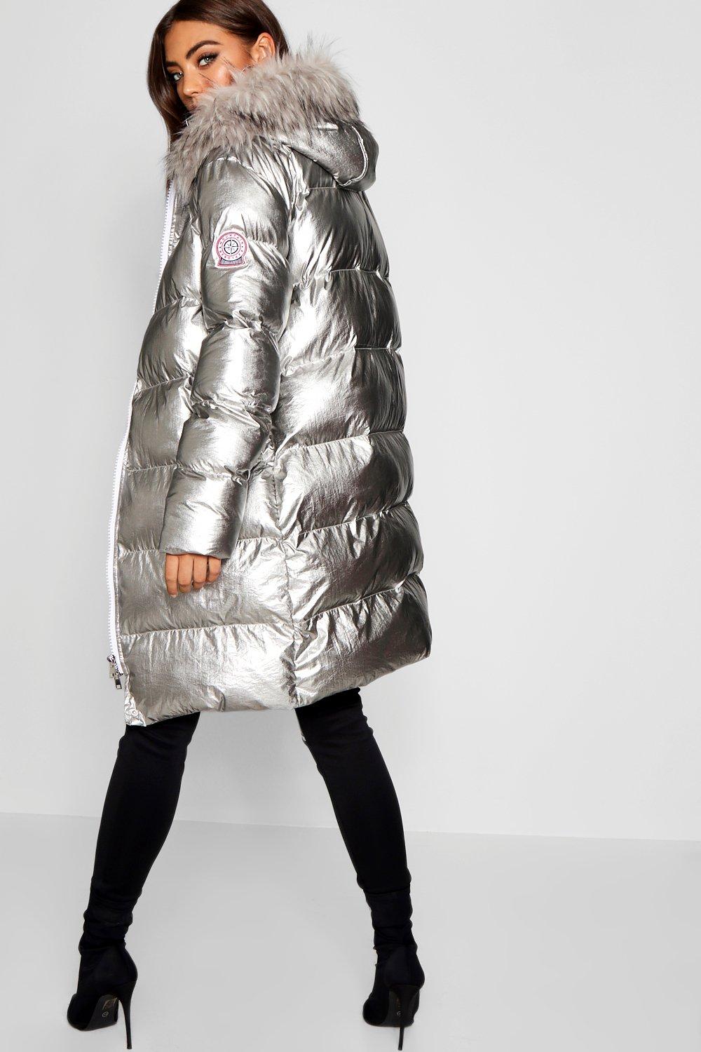 long metallic puffer coat