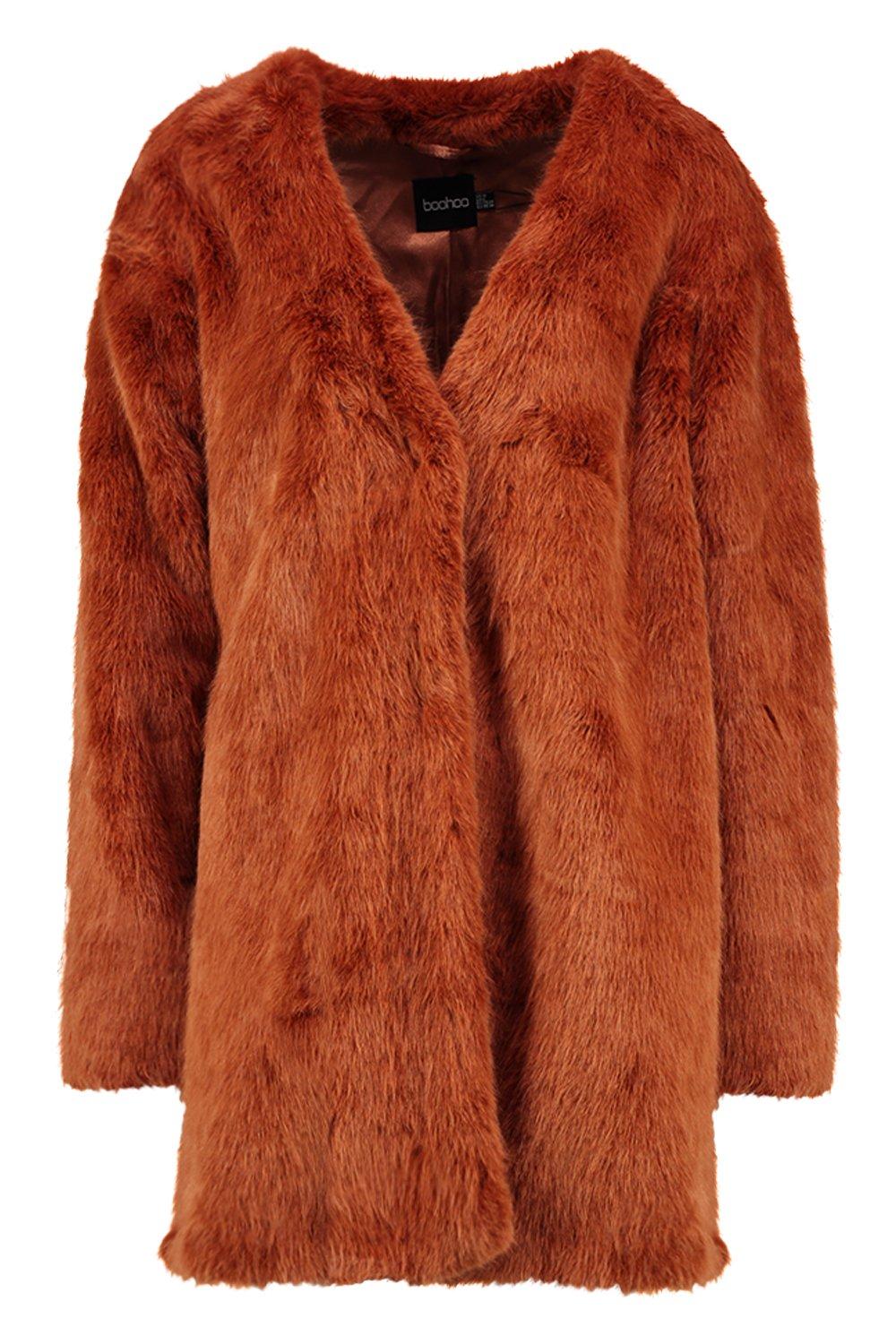 

Пальто из искусственного меха без воротника Luxe, Brown