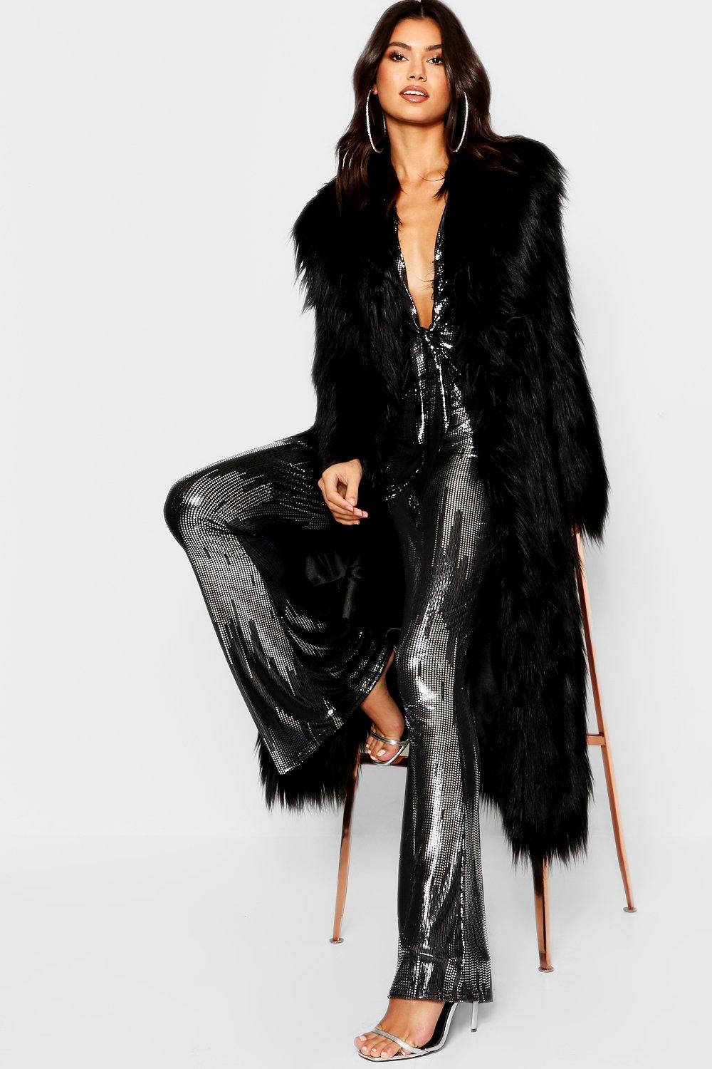 black maxi fur coat