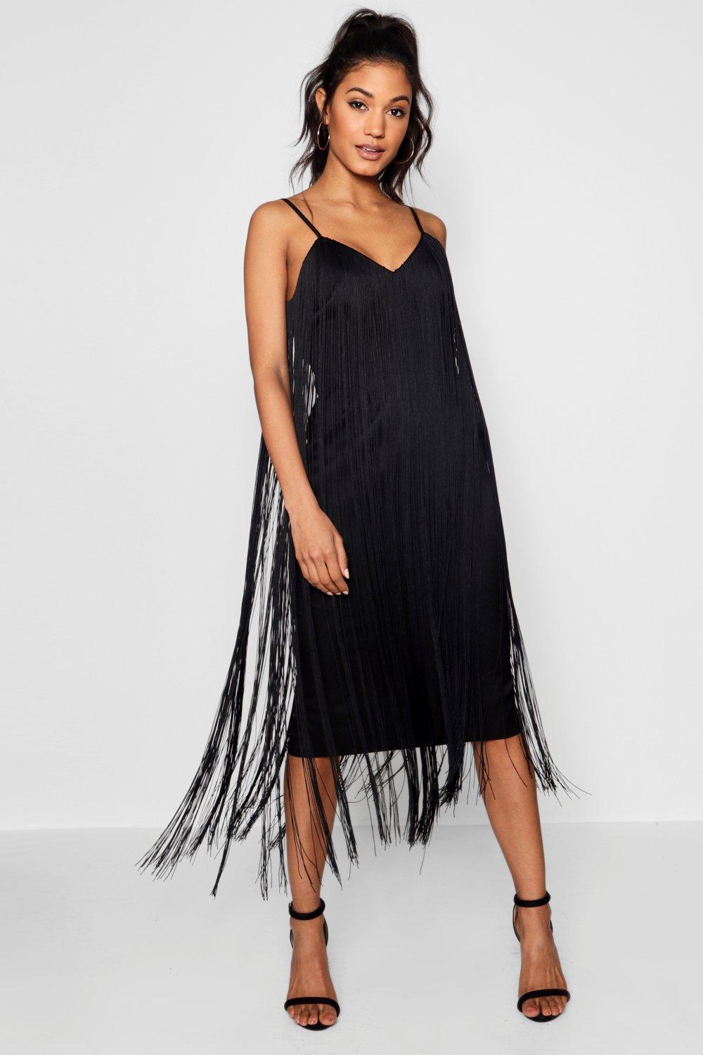 black midi tassel dress