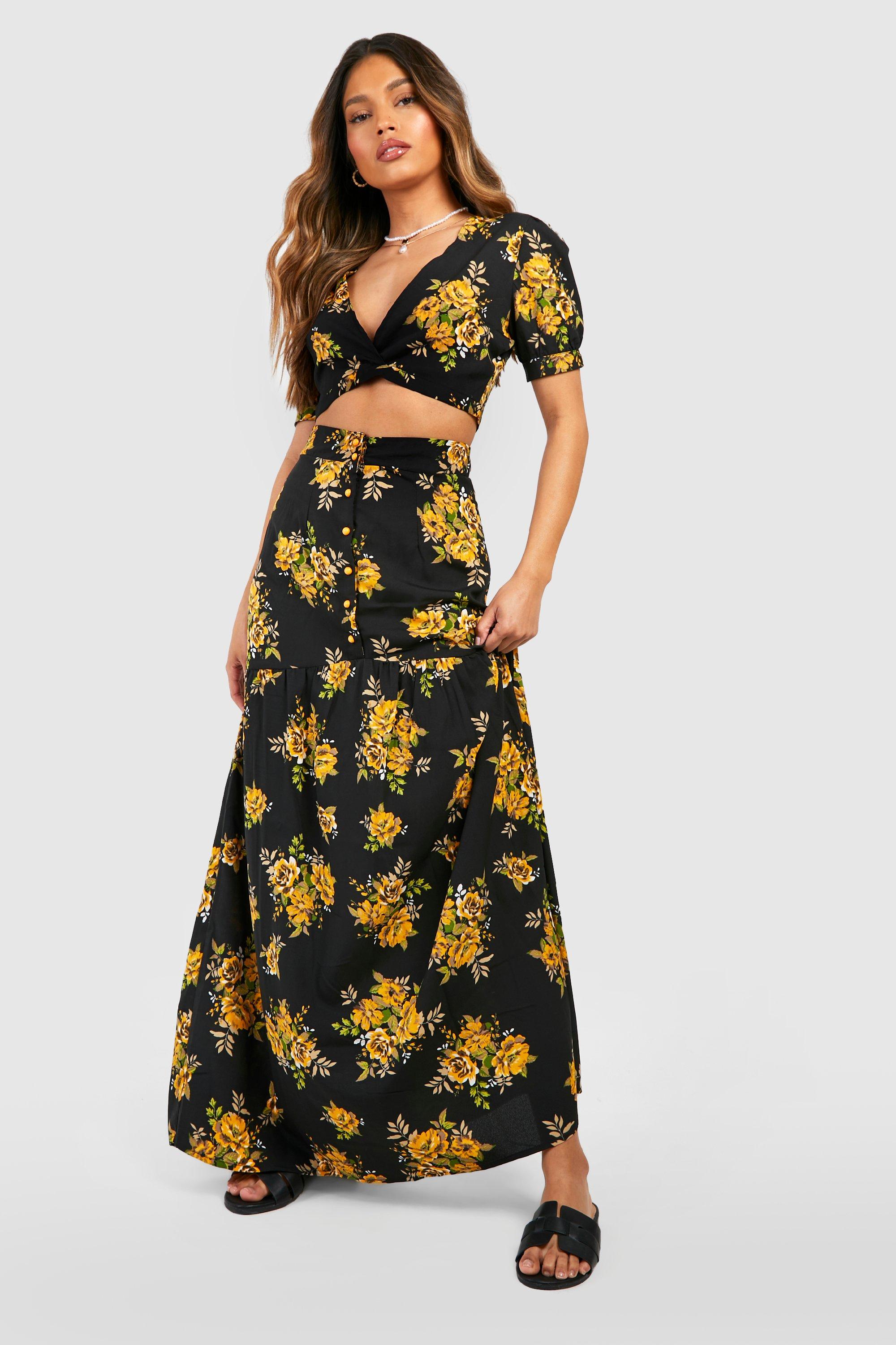 Vic Floral Plunge Maxi Skirt Co Ord Set Boohoo