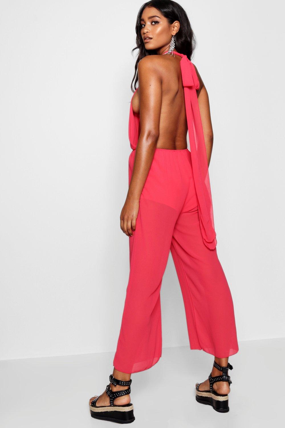 cross back wide leg jumpsuit
