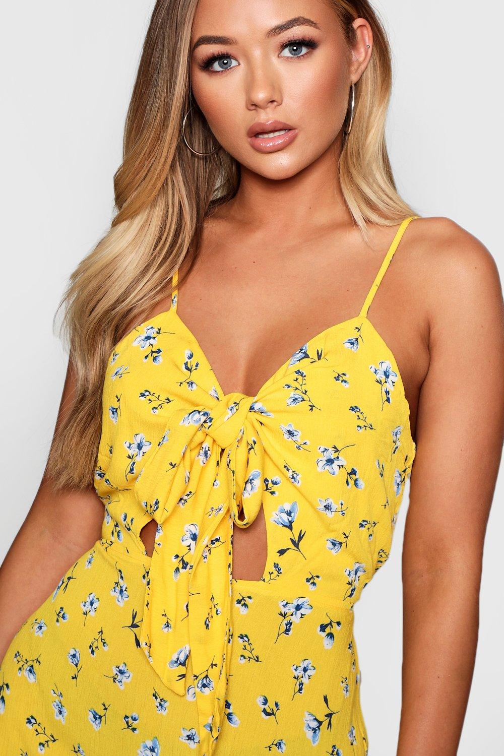 

Knot Front Woven Floral Skater Dress, Yellow