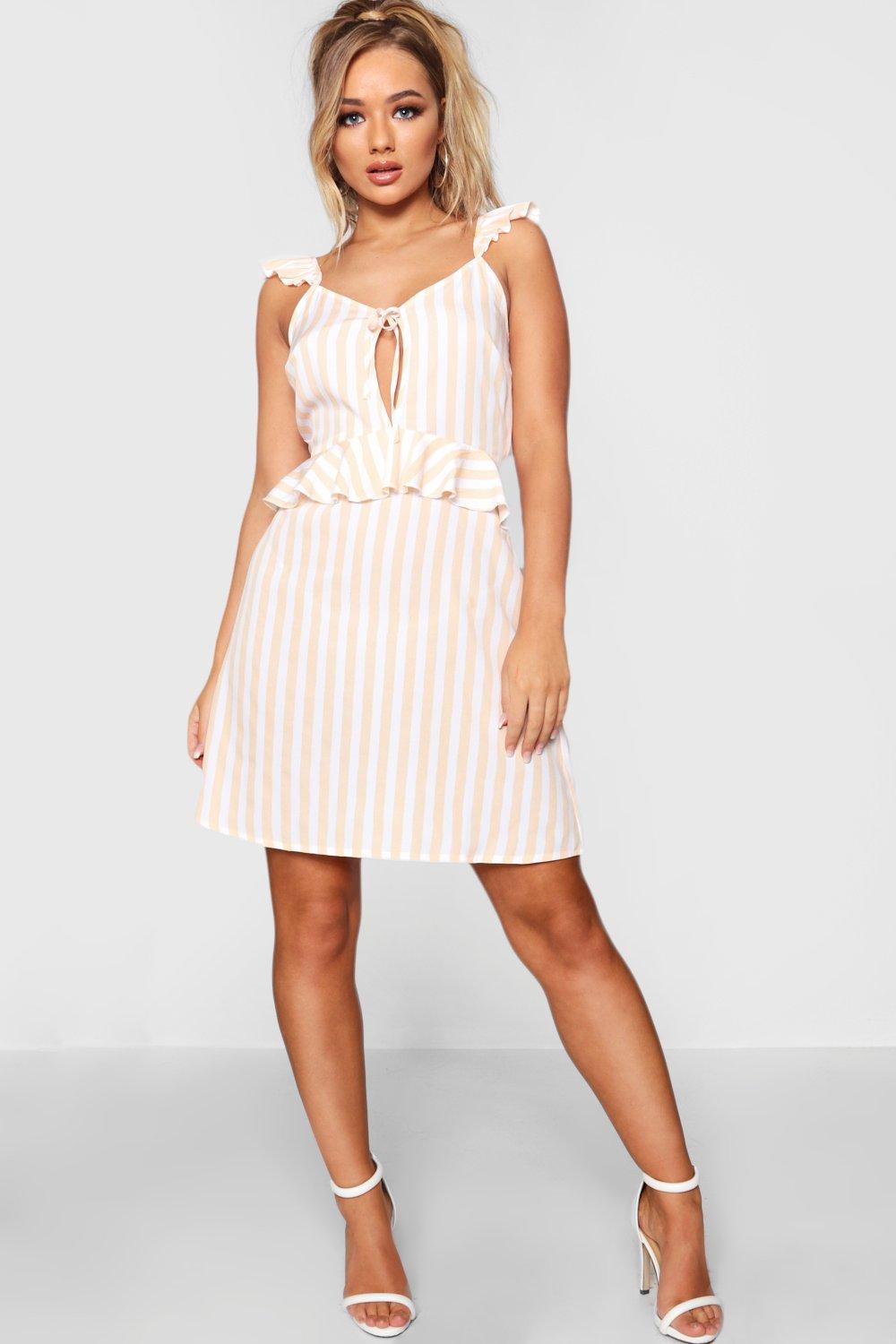 

Ruffle Stripe Tie Front Shift Dress, Peach