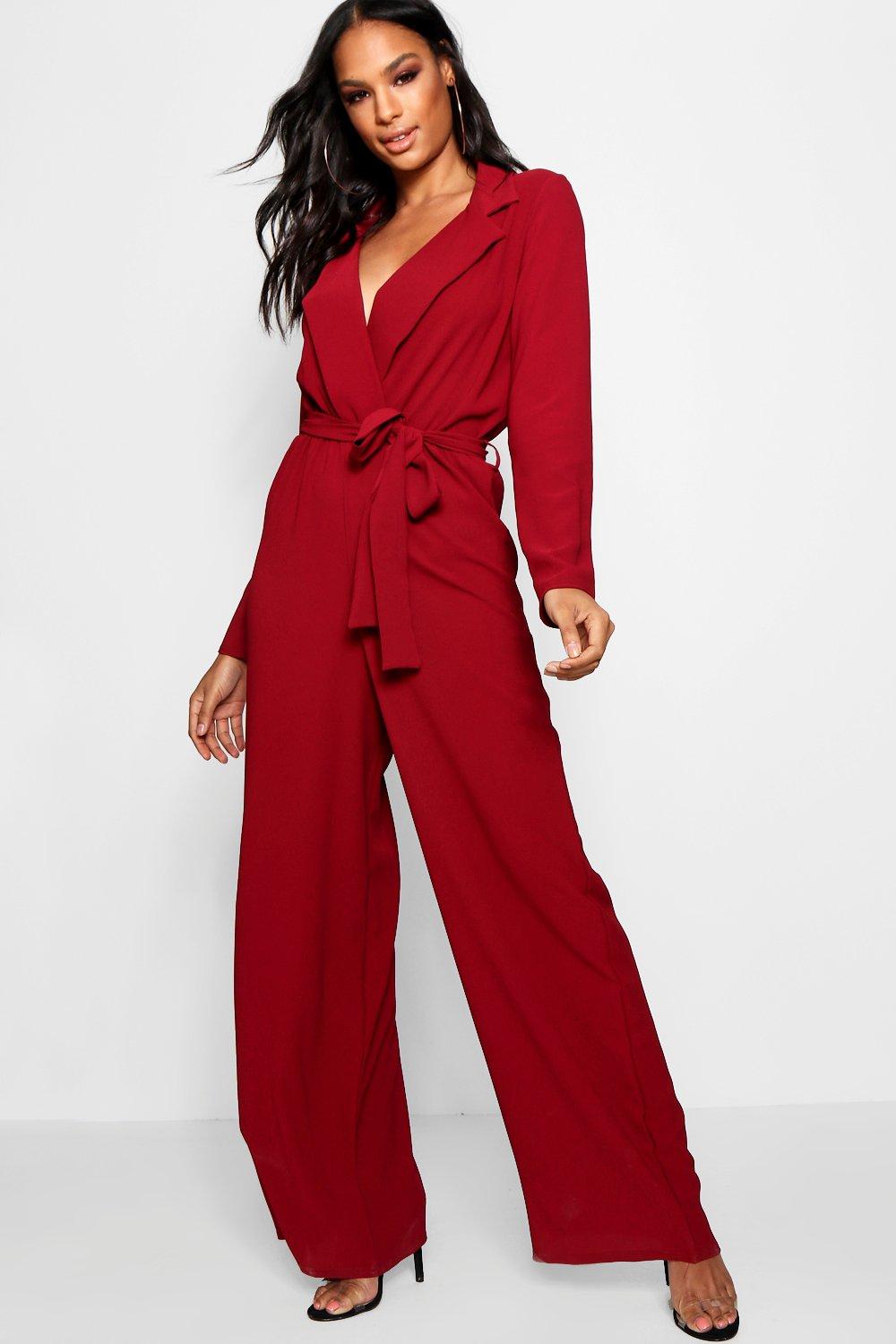 boohoo burgundy jumpsuit