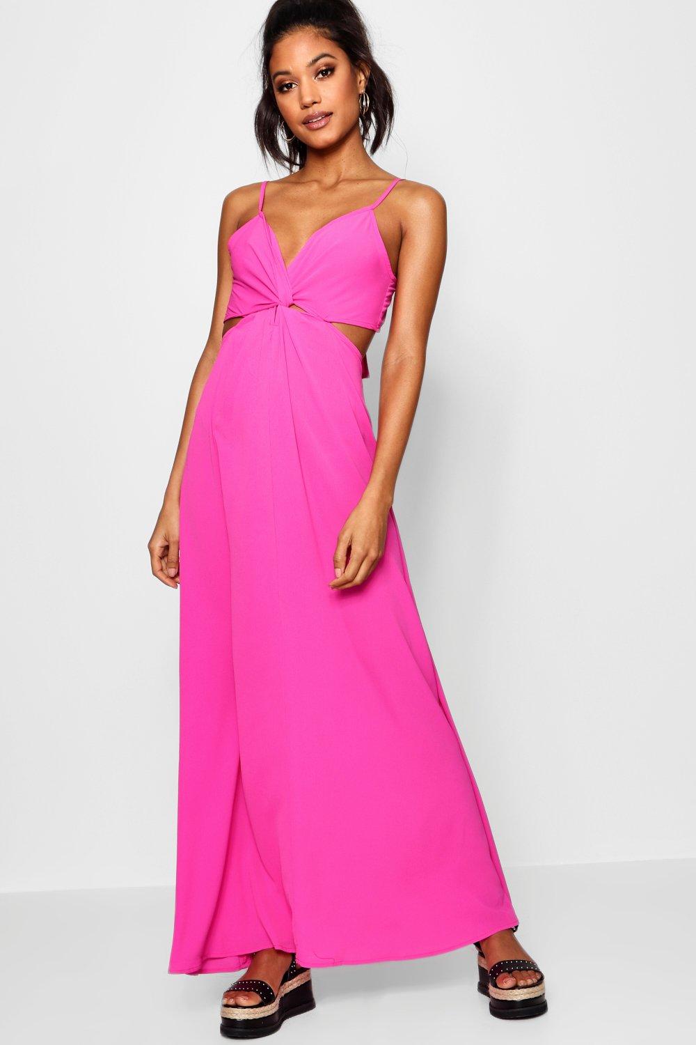 

Платье макси с узлом спереди и с завязками на спине, Hot pink