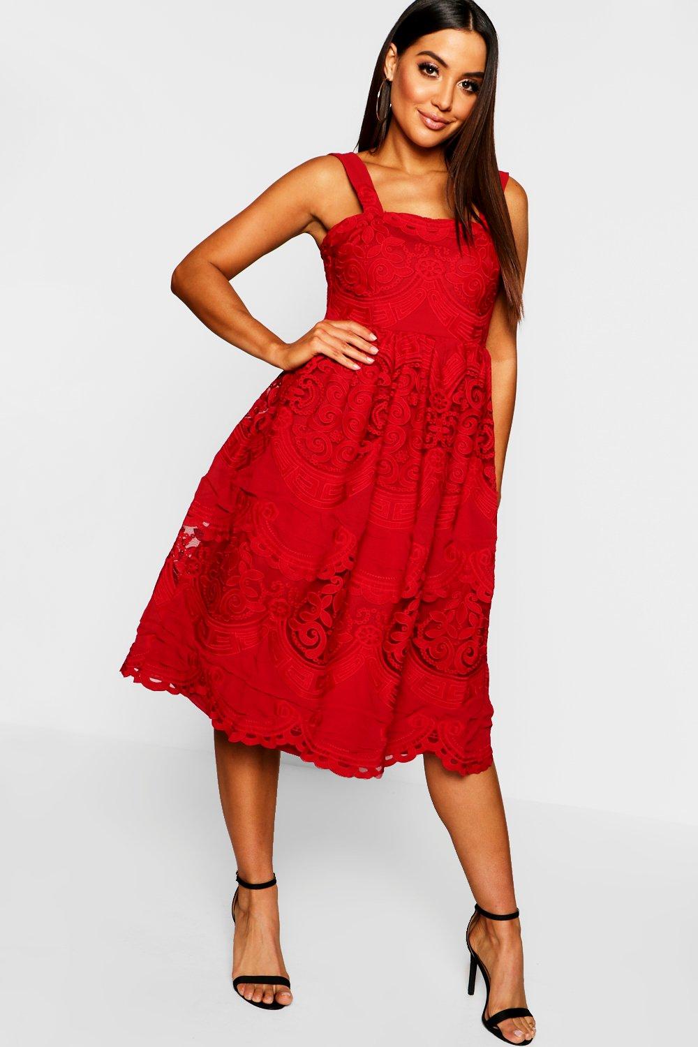 womens red skater dress