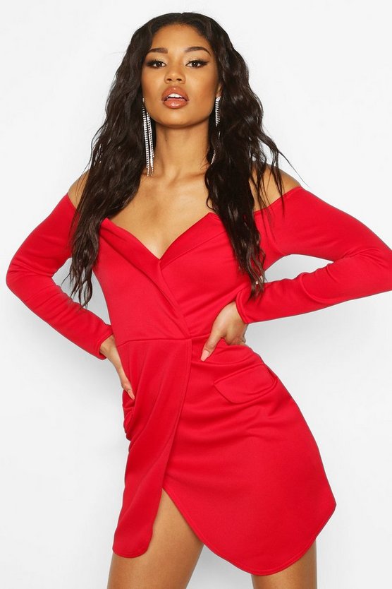 Off the Shoulder Blazer Bodycon Dress Boohoo Off the Shoulder Blazer Bodycon Dress Boohoo