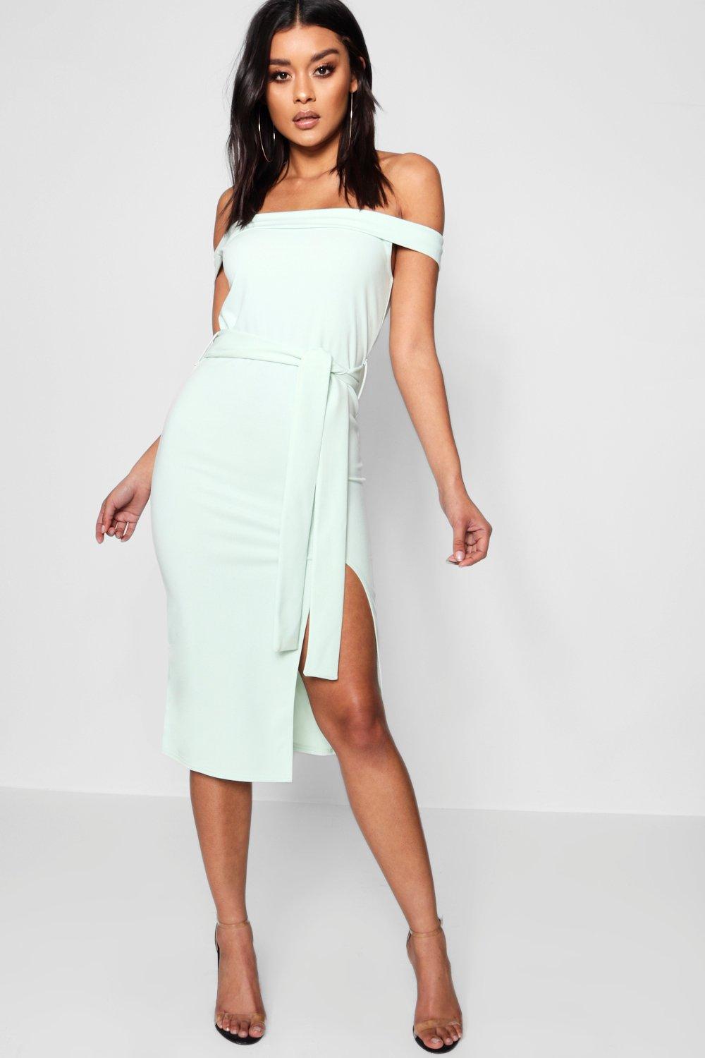 bardot tie waist dress