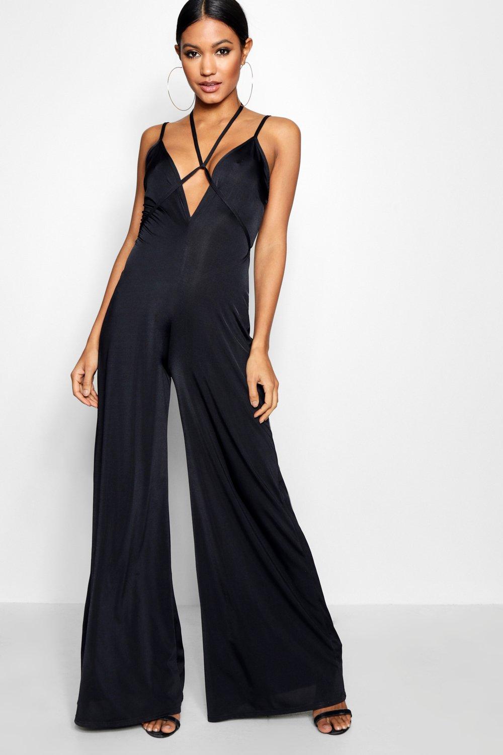 plunge jumpsuit wide leg