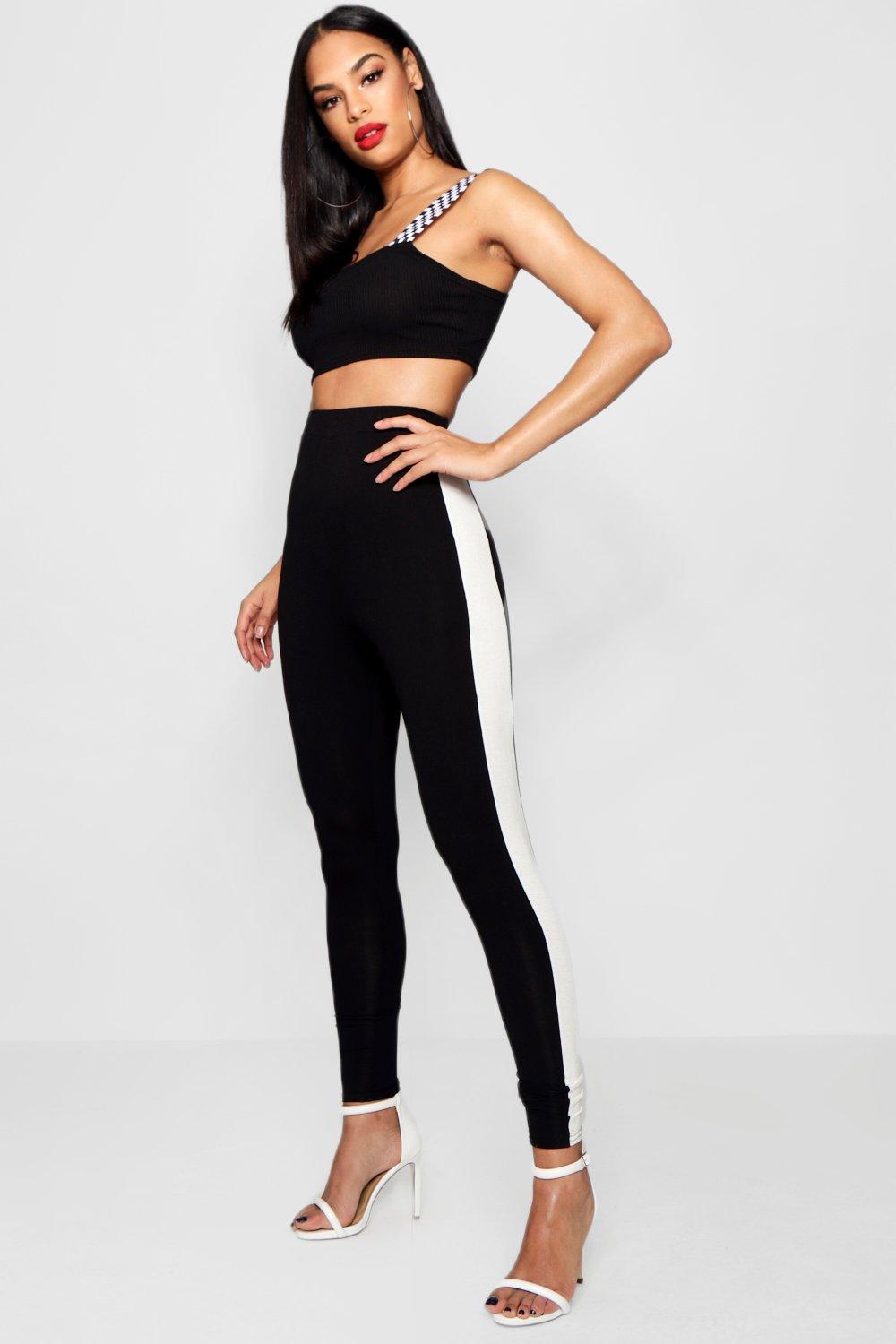 

Side Stripe Jersey Leggings, Black