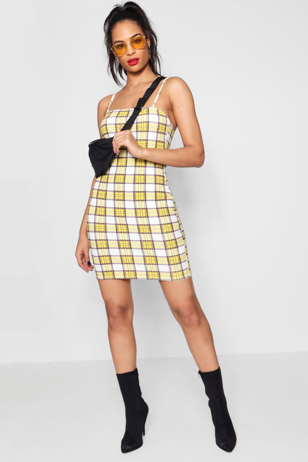 yellow plaid mini dress