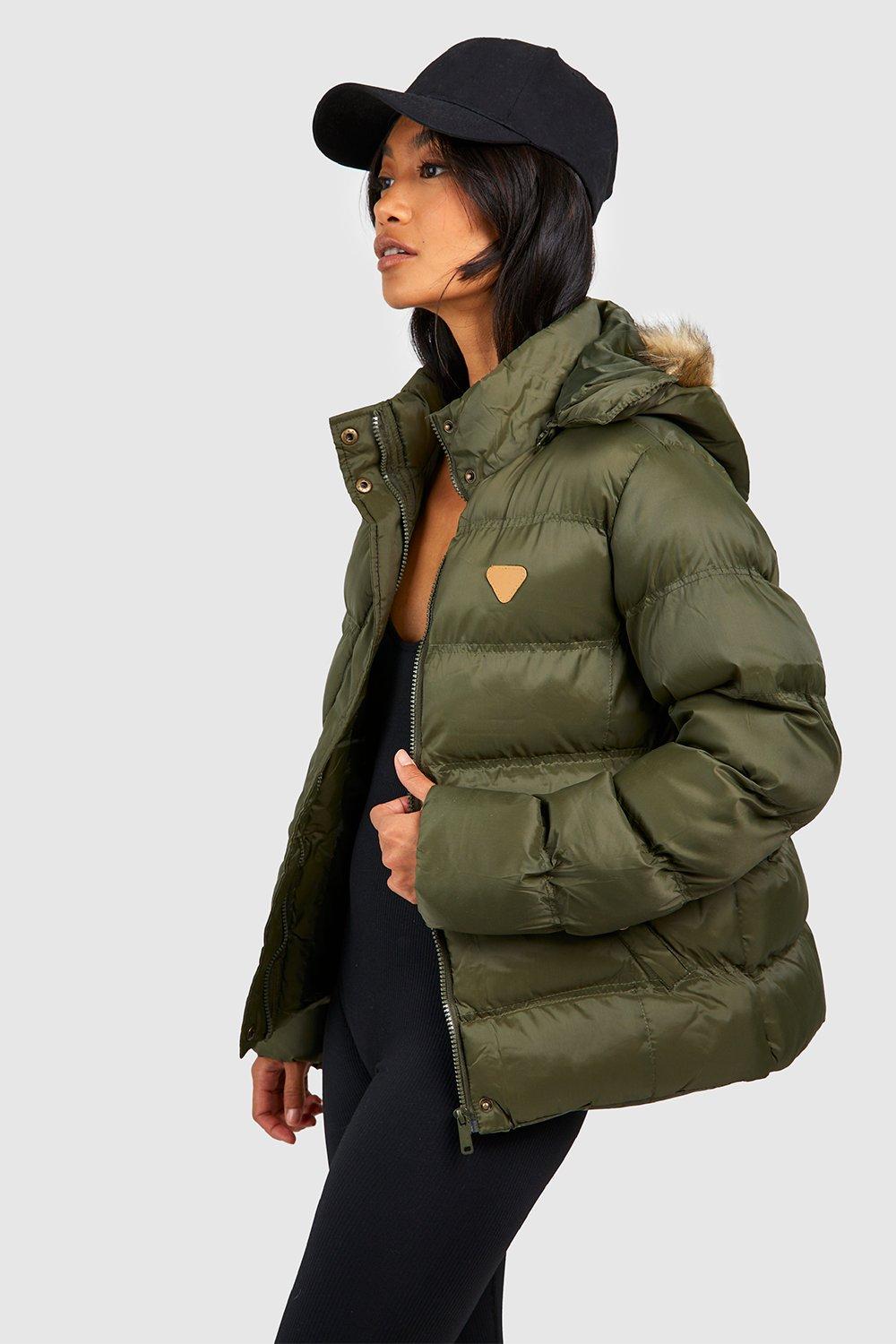 Womens Short Quilted Jacket - Green - 8, Green