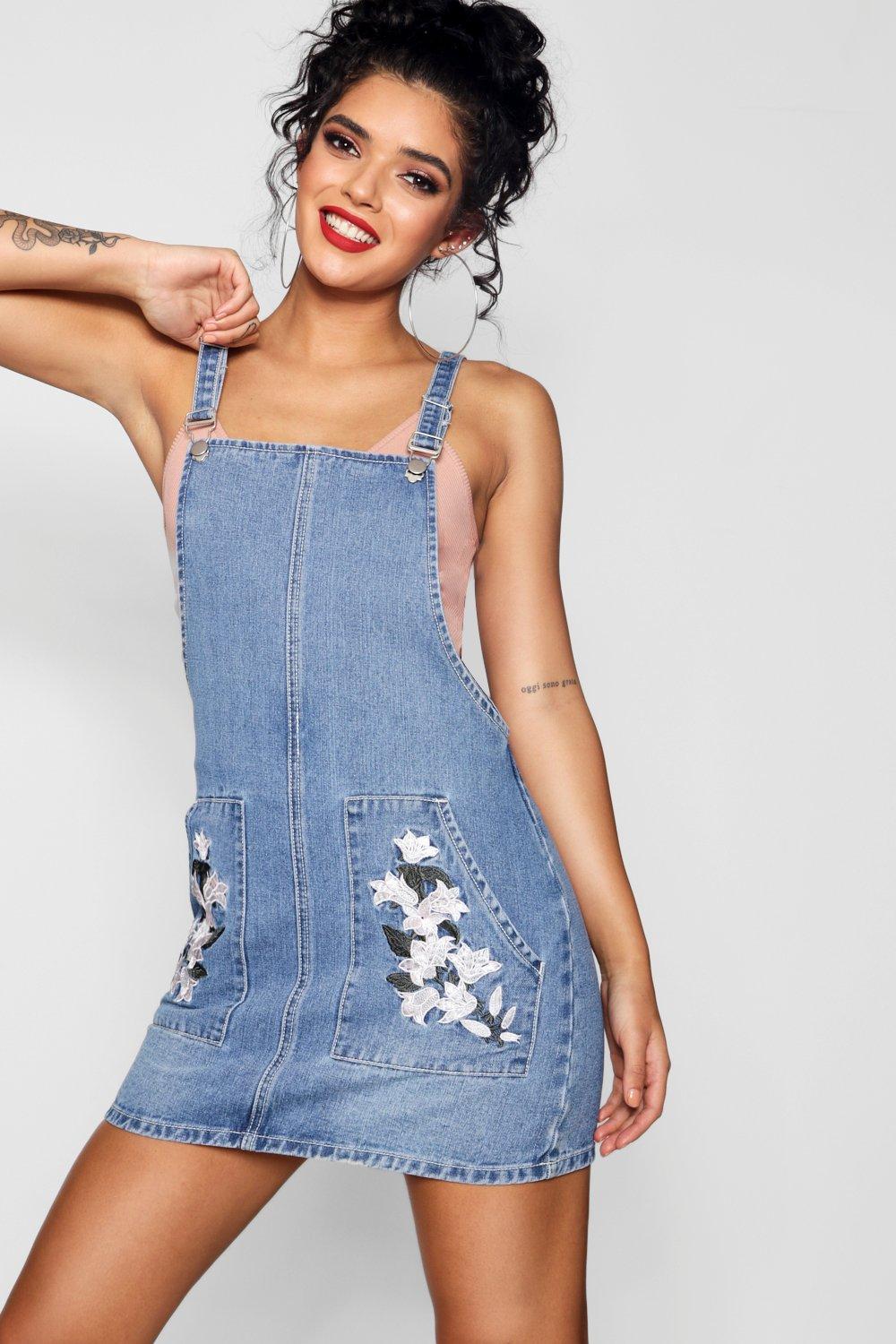 boohoo denim pinafore dress