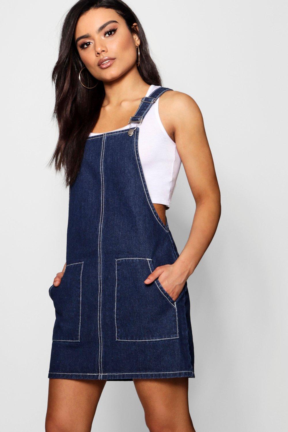 boohoo denim pinafore dress