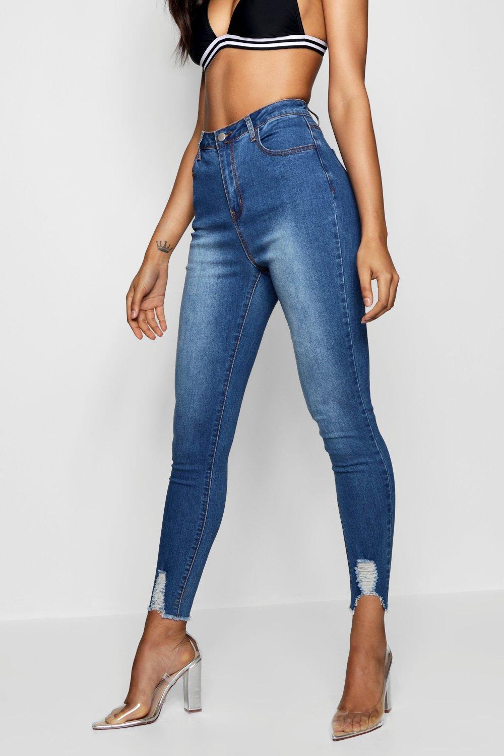 distressed hem jeans