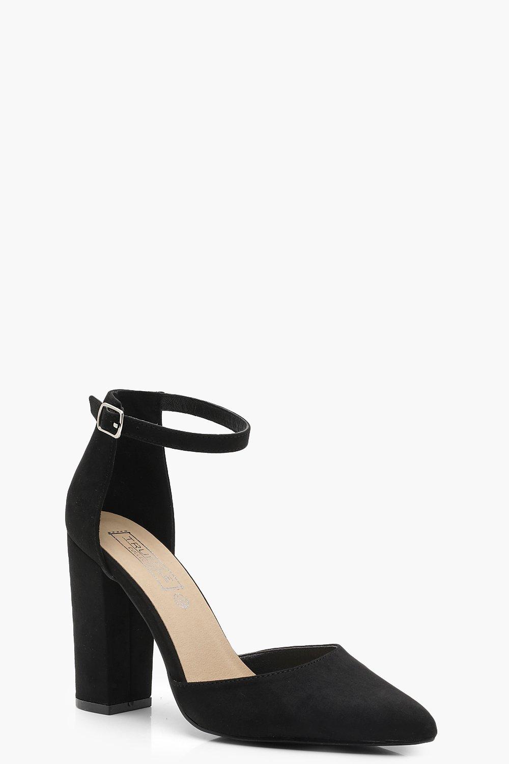 black pointed heel with ankle strap