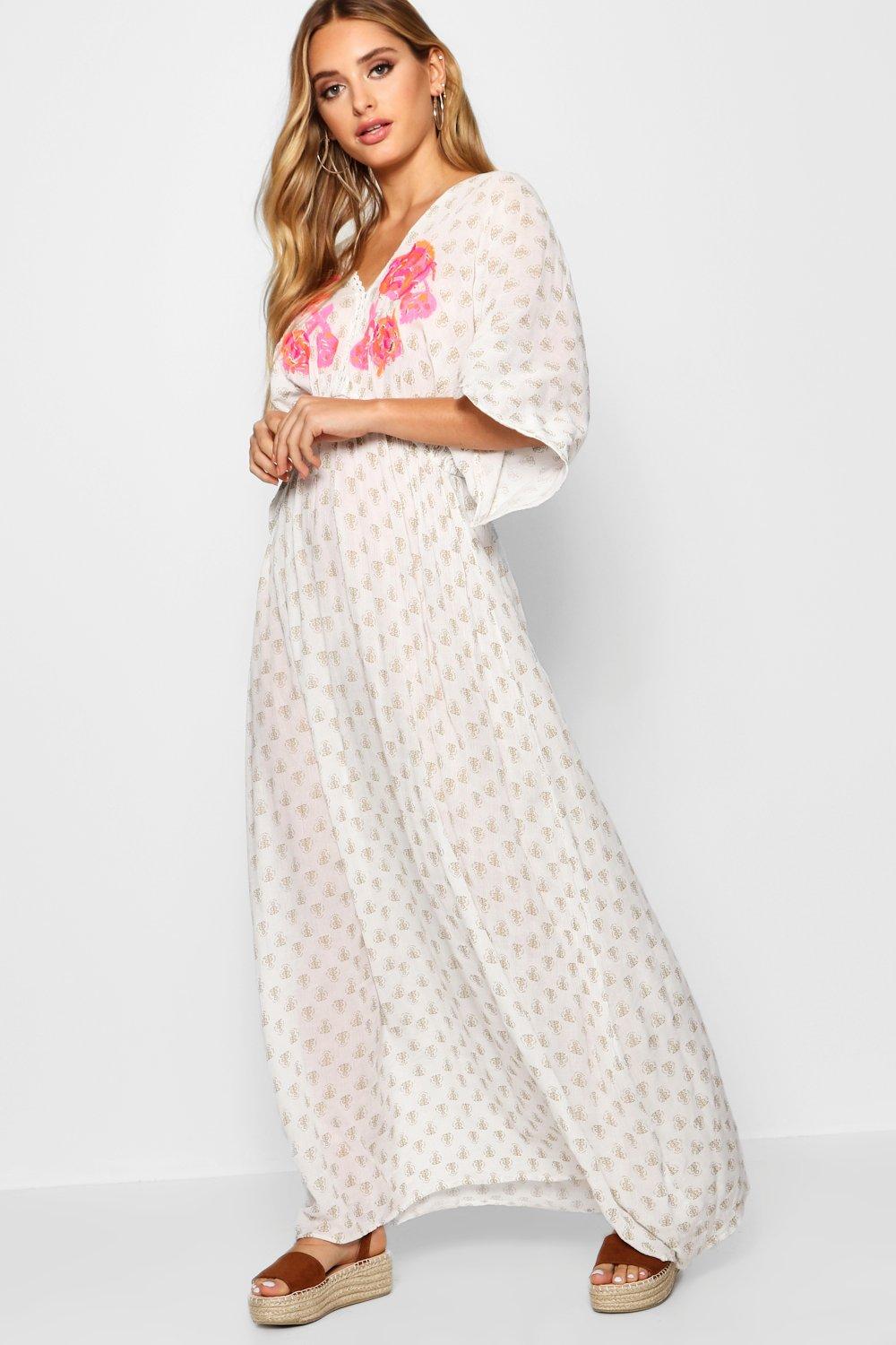 Embroidered Gold Beach Kaftan Maxi Dress Boohoo