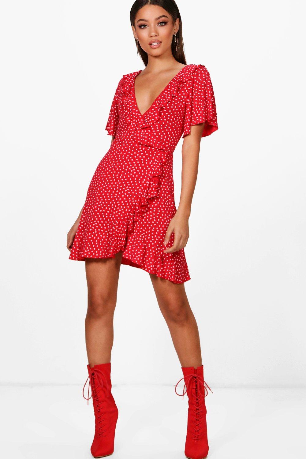 red ditsy tea dress