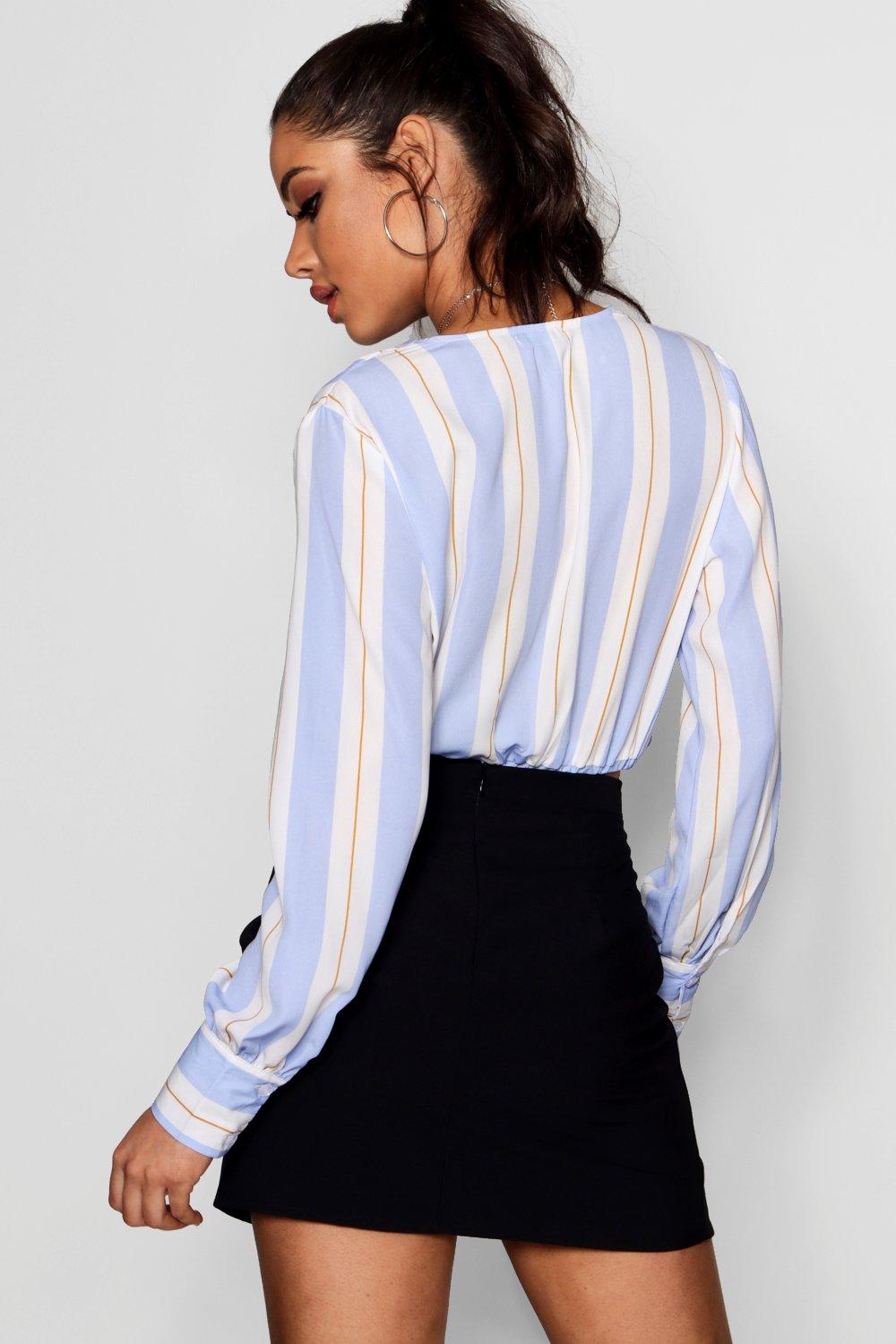 

Stripe Wrap Front Blouse, Blue