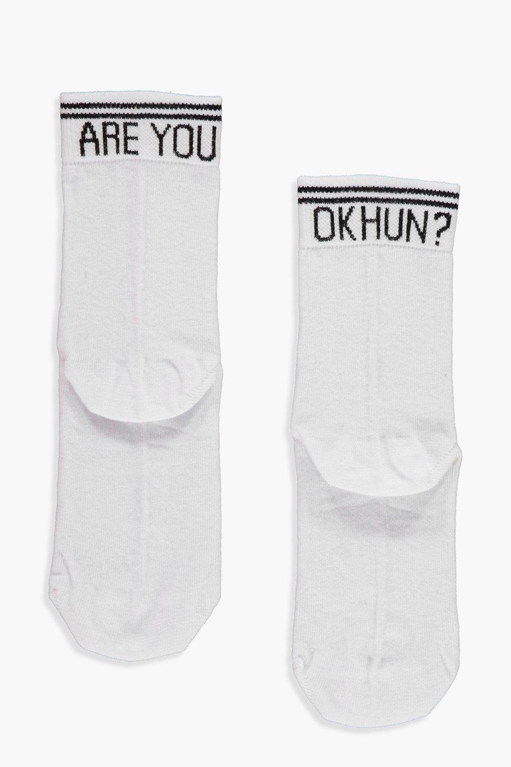 womens are you ok hun? slogan ankle socks - white - one size, white