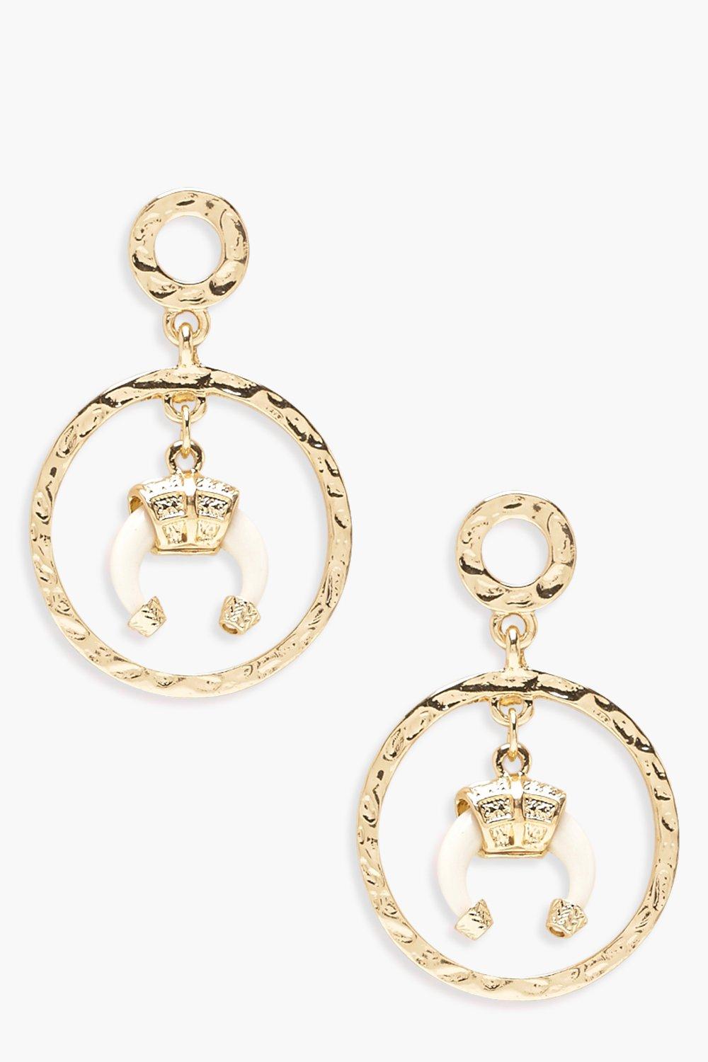

Rosie Horn Detail Hammered Hoop Earrings, Золотой