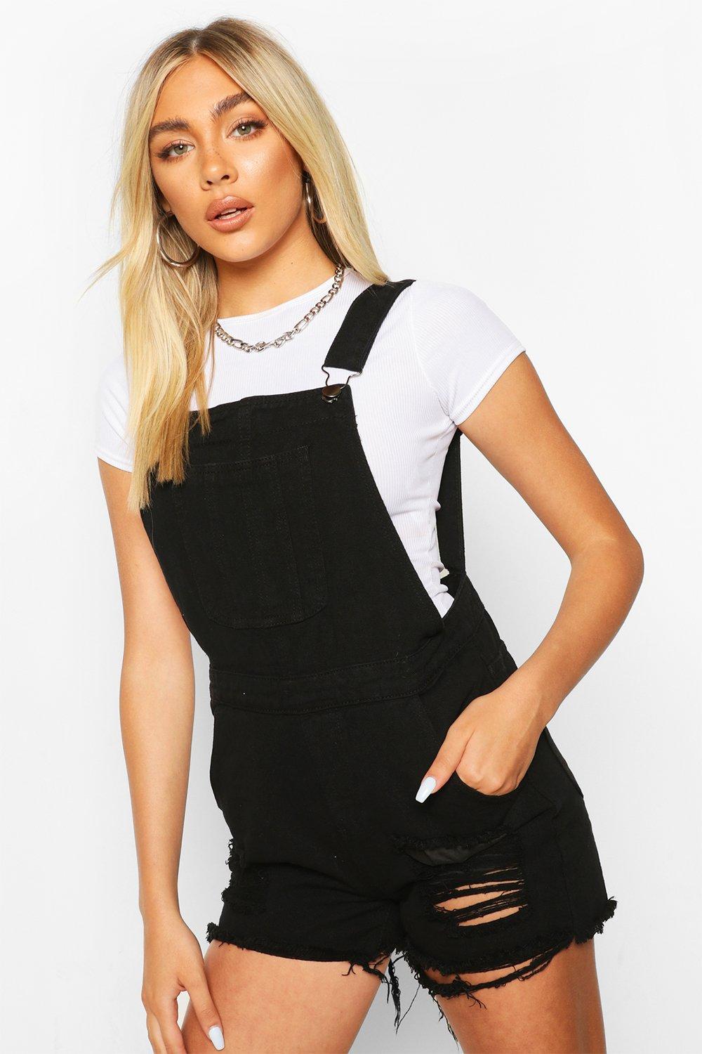 denim dungaree shorts