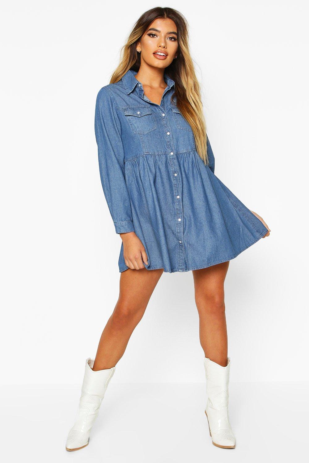 women's long sleeve denim shirt dress