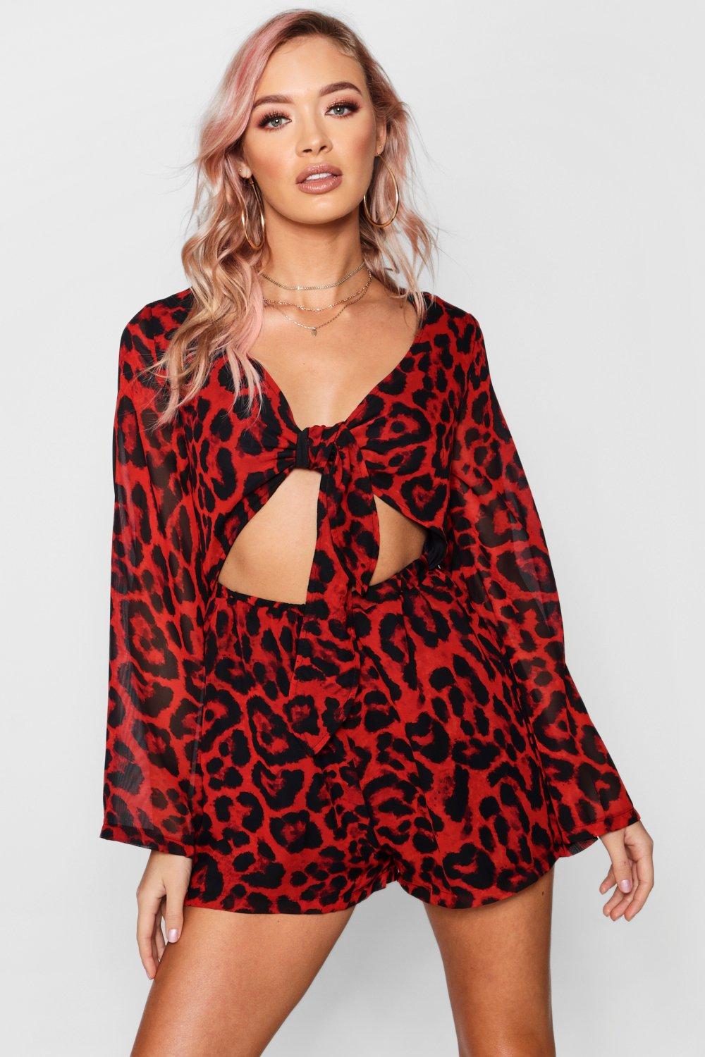 red animal print playsuit