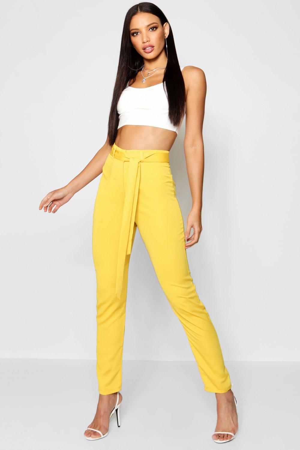 

Longer Length Атласные брюки с завязкой на талии, Mustard