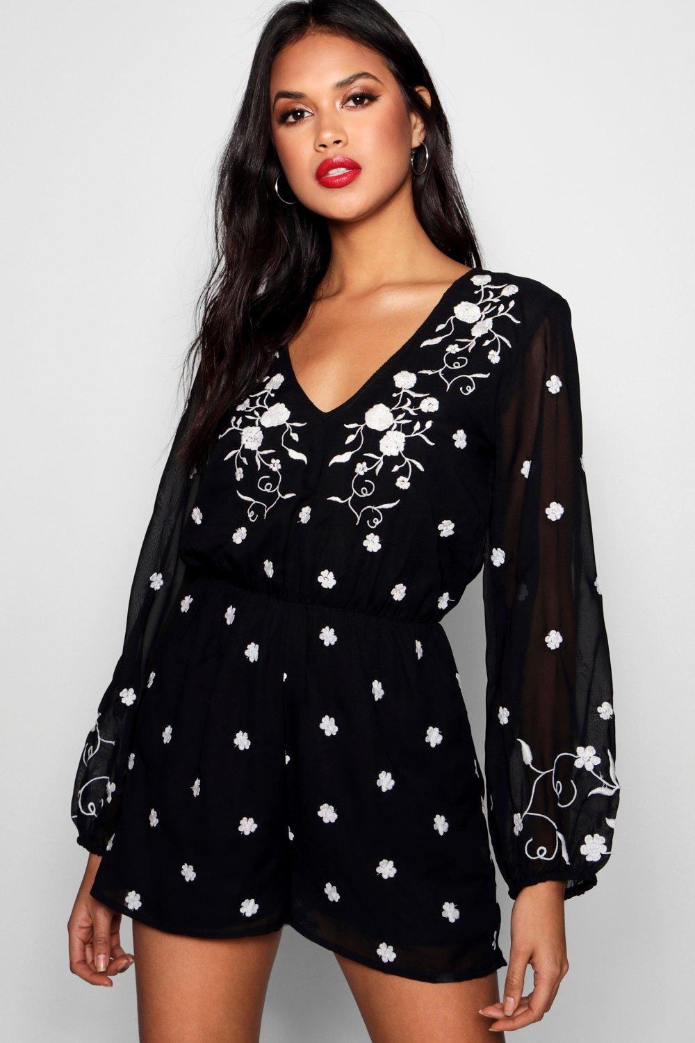 long sleeve playsuit boohoo