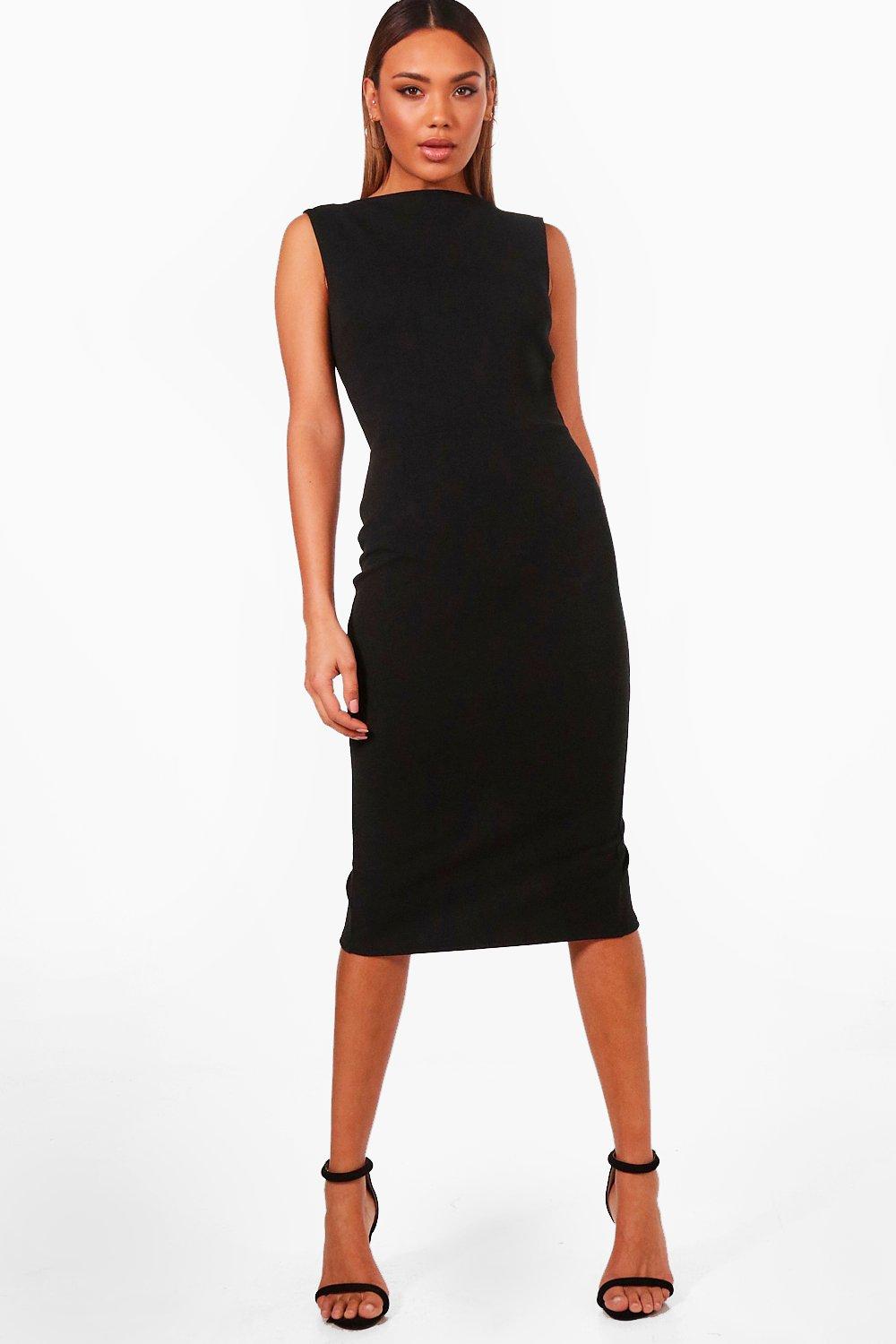 black fitted sleeveless dress