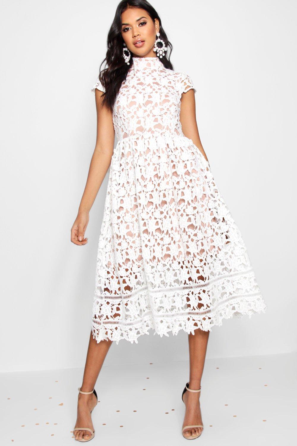 boutique lace high neck skater dress