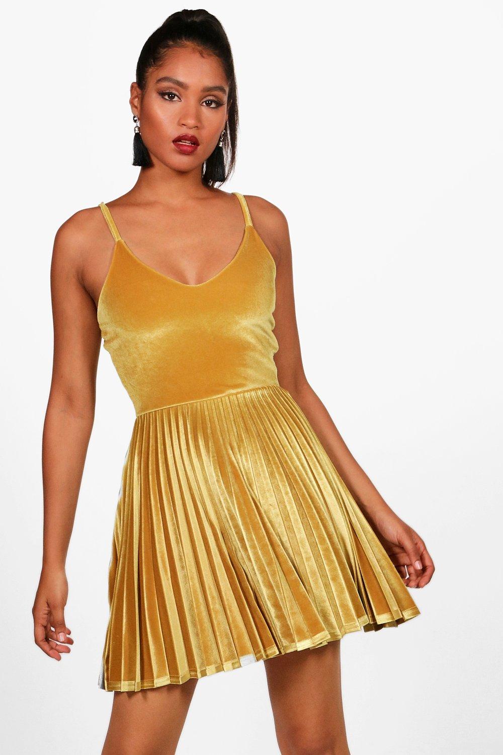 velvet pleated dress
