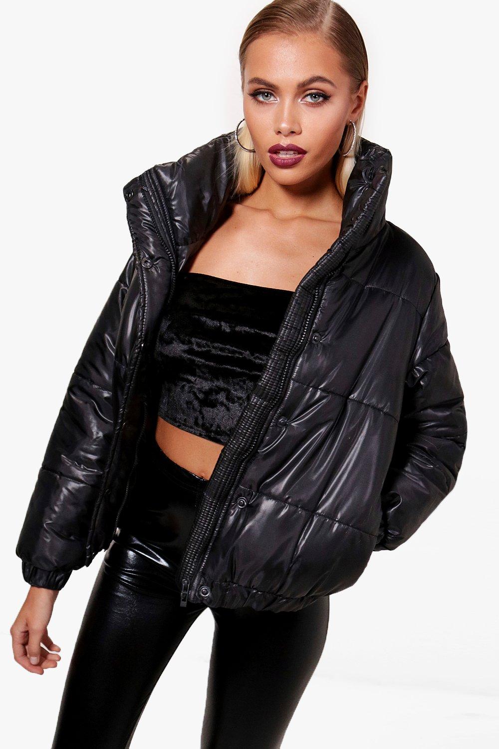 boohoo black cropped puffer jacket