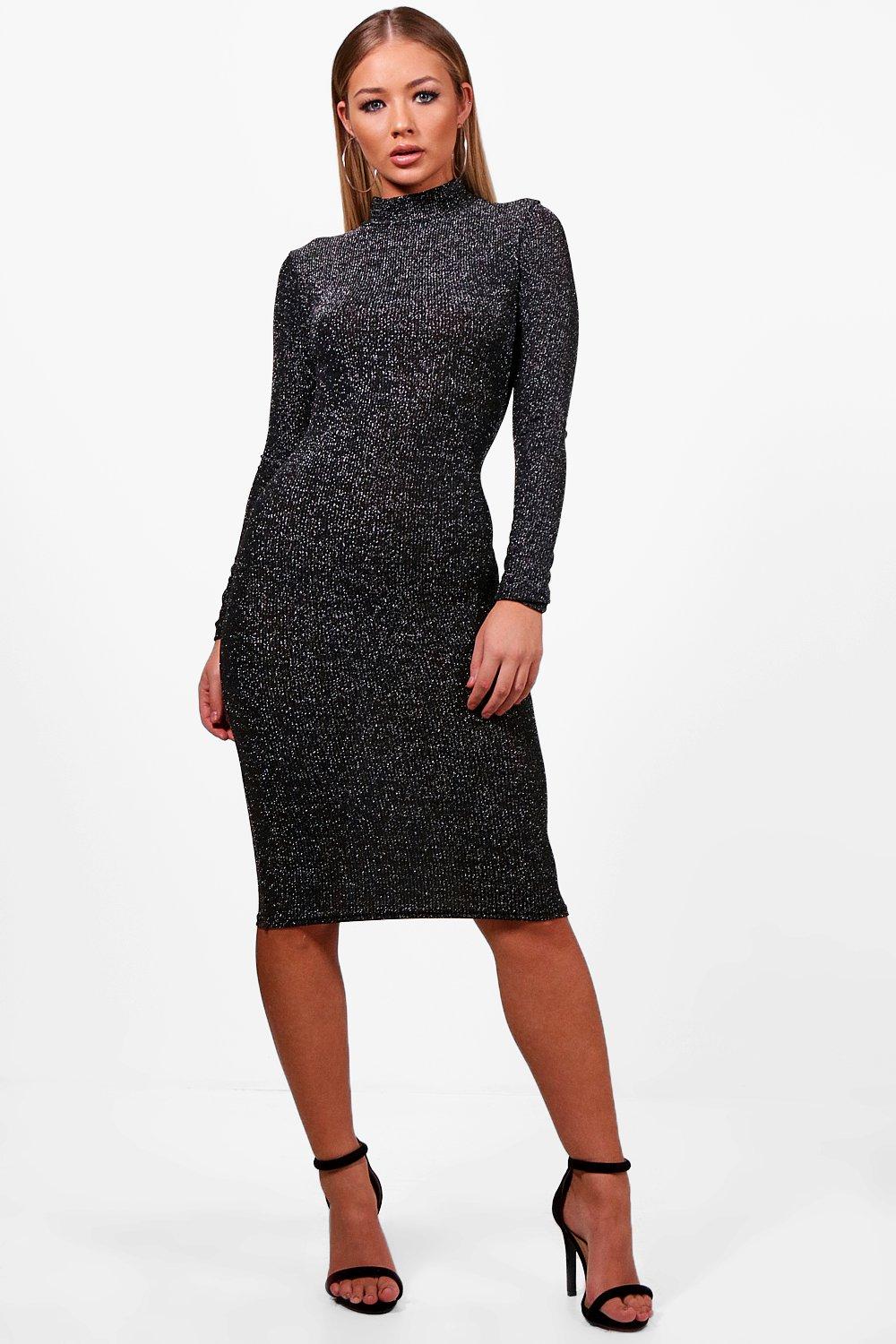 black sparkly long sleeve dress