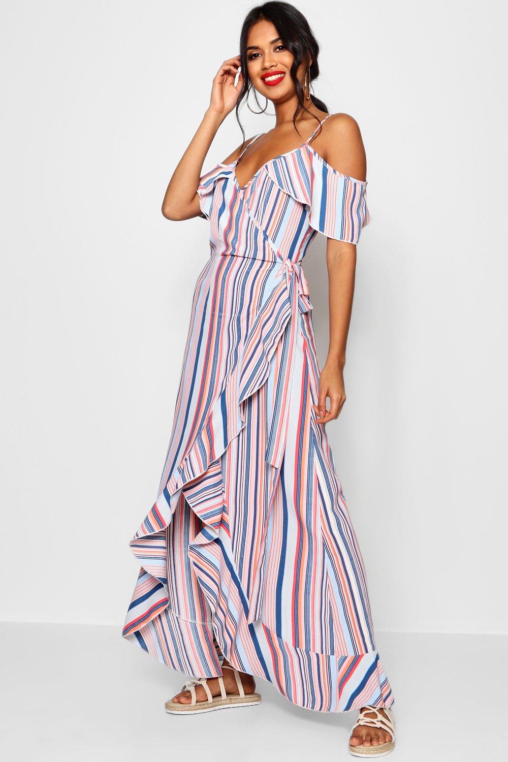 striped wrap maxi dress