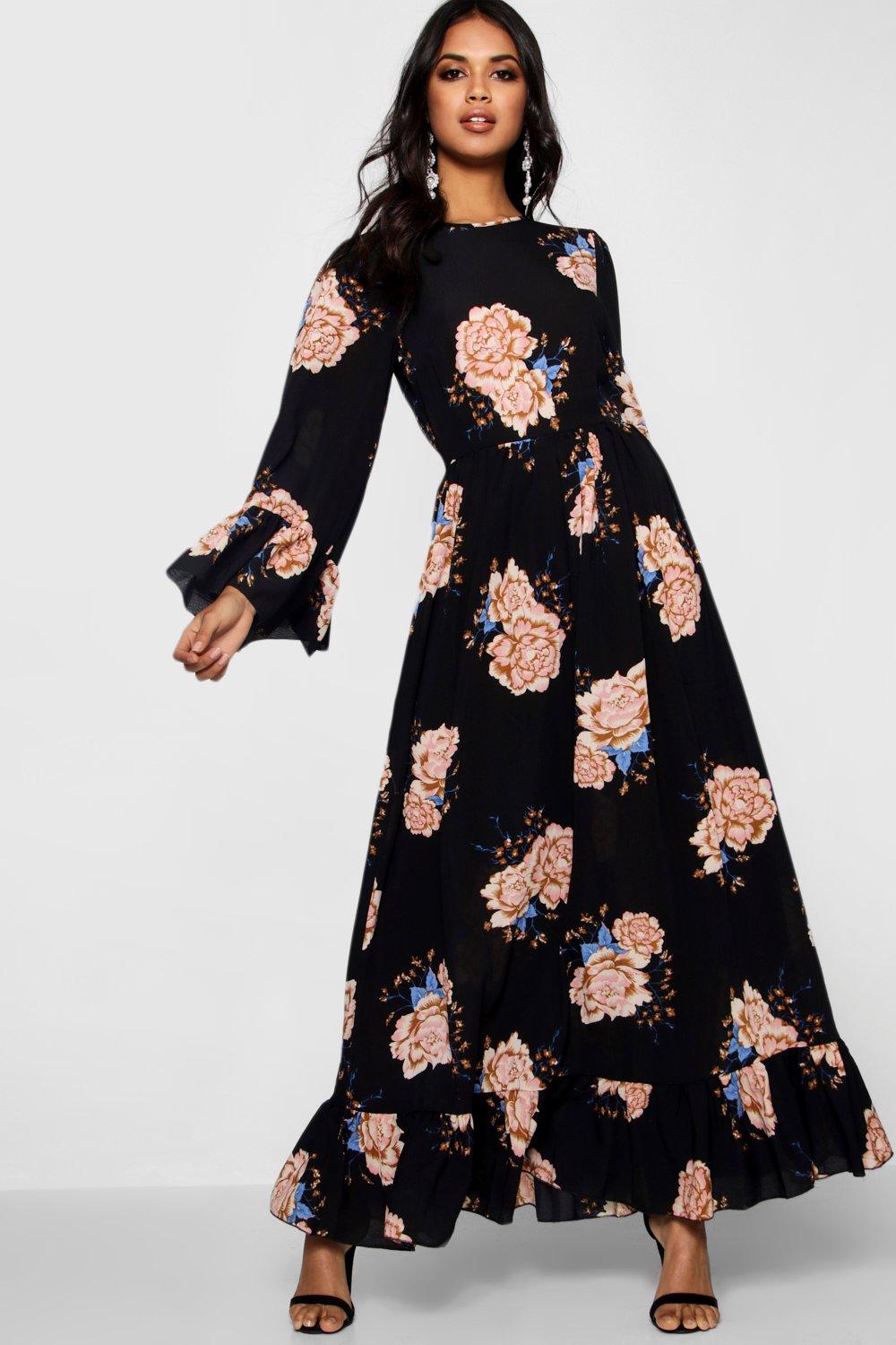 maxi dress with ruffle sleeves