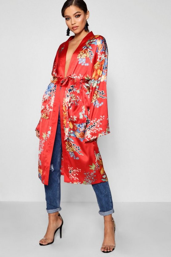 Gracie Oriental Silky Belted Kimono | Boohoo