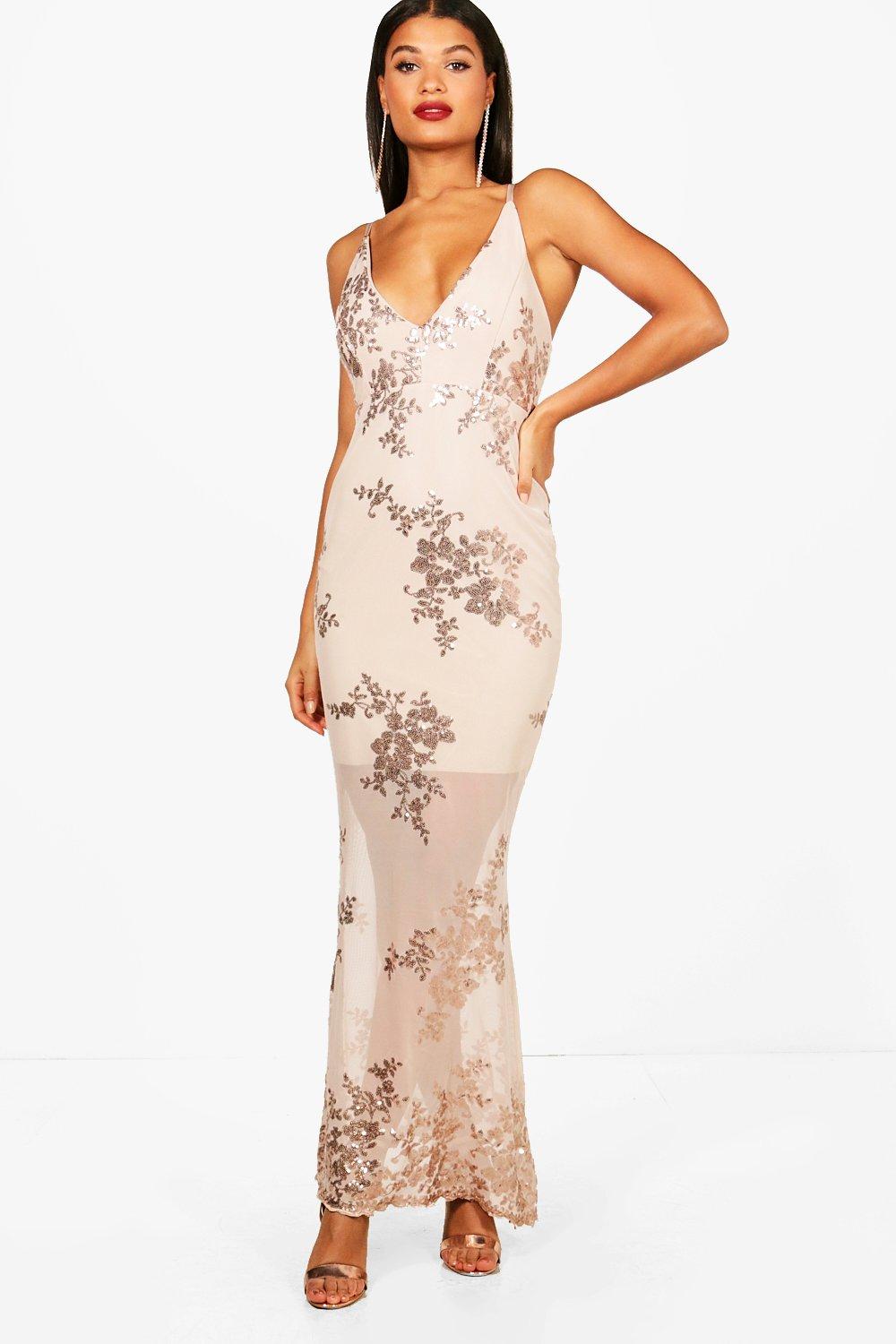 boohoo boutique sequin & mesh maxi dress