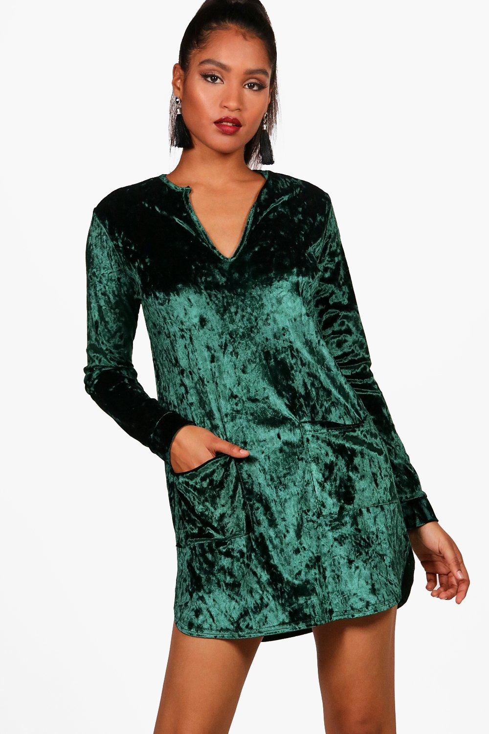 crushed velvet shirt dress