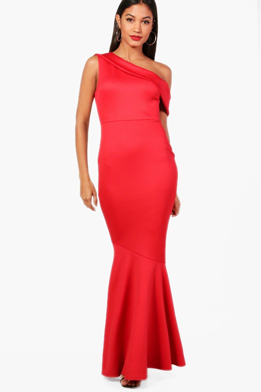 one shoulder fishtail maxi dress