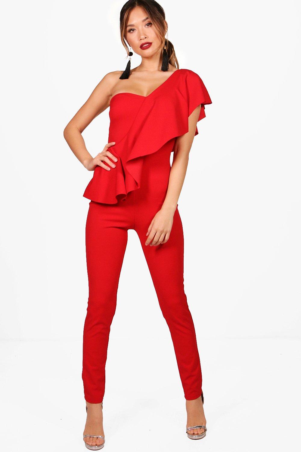 red one sleeve jumpsuit