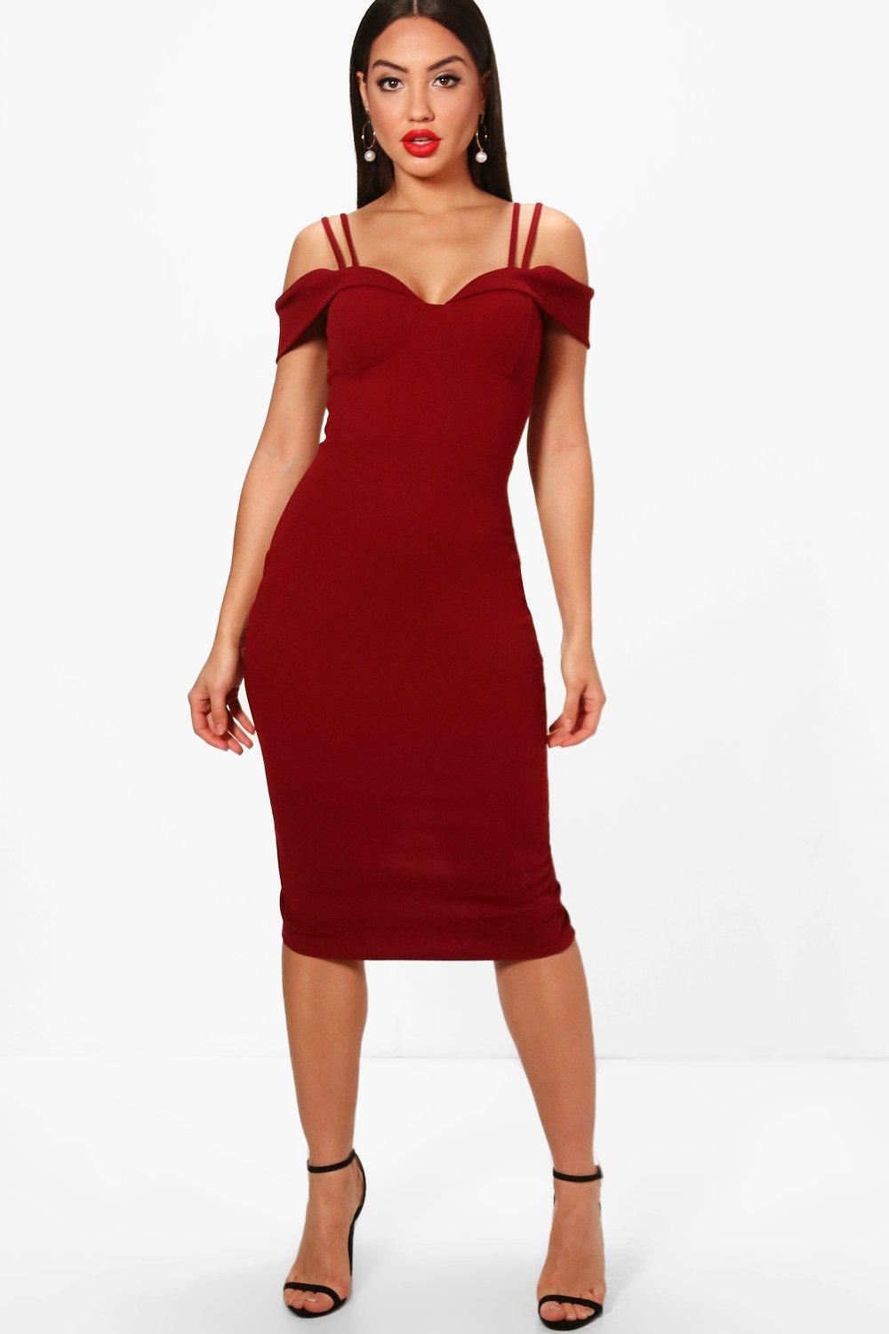 strappy cold shoulder midi dress