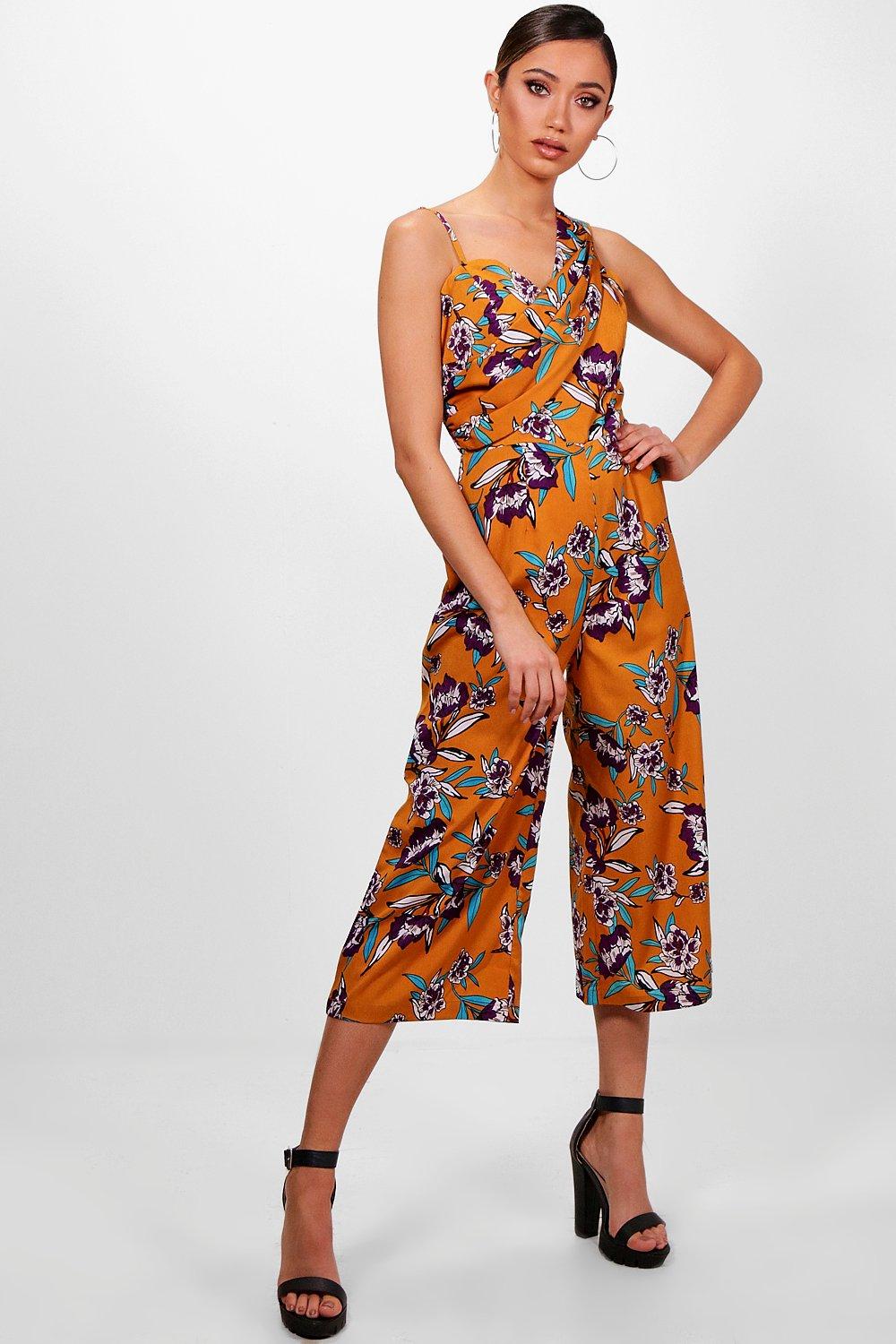 

Wrap Detail Neckline Culotte Jumpsuit, Горчичный