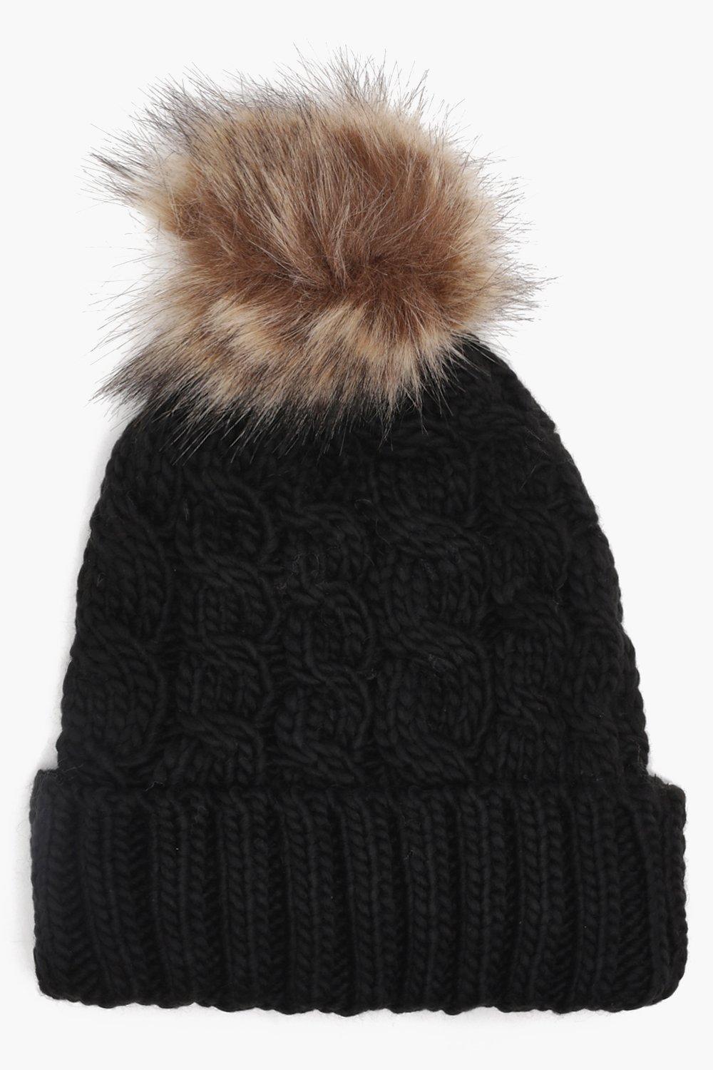 fleece lined cable knit hat