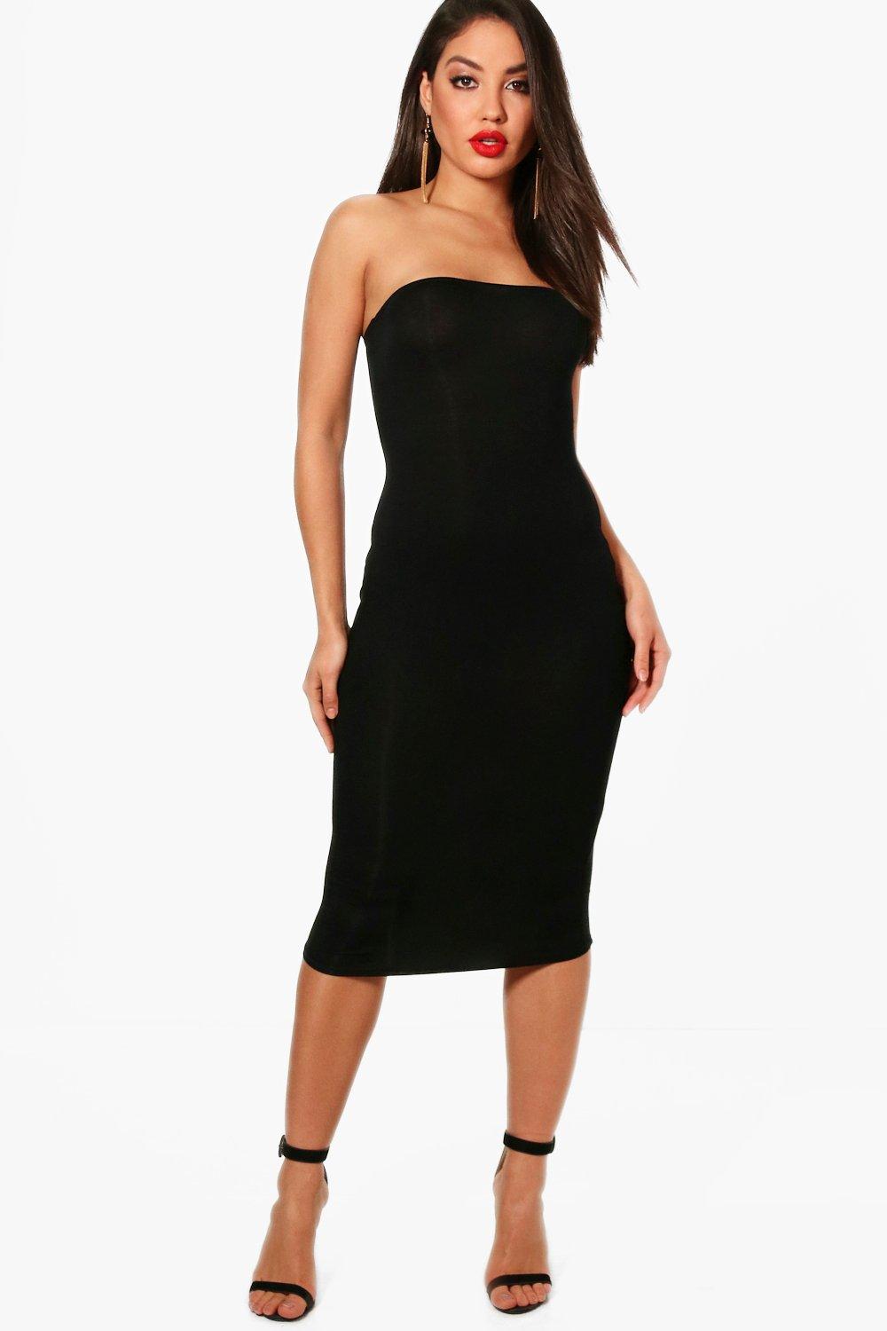 black bandeau bodycon midi dress