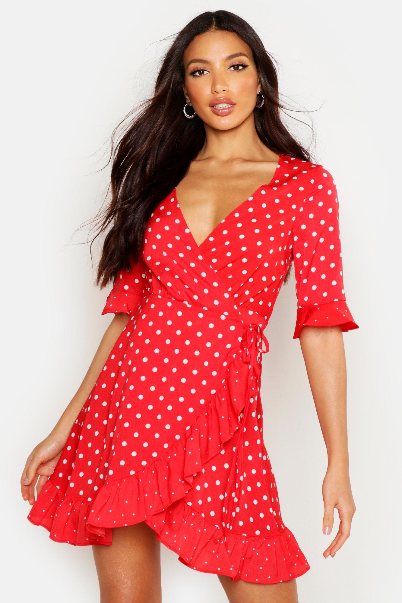 boohoo red spotty dress