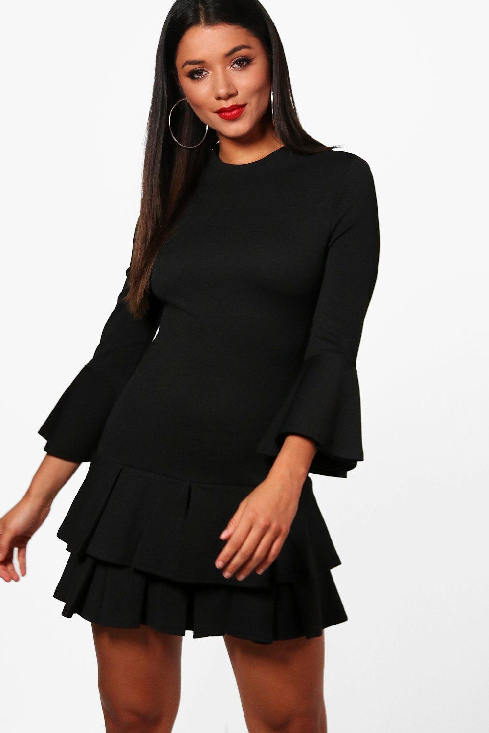 pleated hem bodycon dress